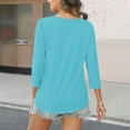 thumbnail image 3 of YODETEY V-Neck Long Sleeve Shirts for Womens, Ladies 3/4 Sleeve Casual Long Sleeve Shirts Fall Tunic Tops, #Blue,Women's Plus S, 3 of 4