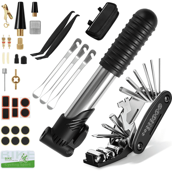 Ninonly 34-Piece Bicycle Repair Kit with 16-in-1 Bicycle Multitool Bicycle Repair Kit for On the Go Bicycle Pump and Everything You Need, for Mountain Bike, Road Bike, Travel