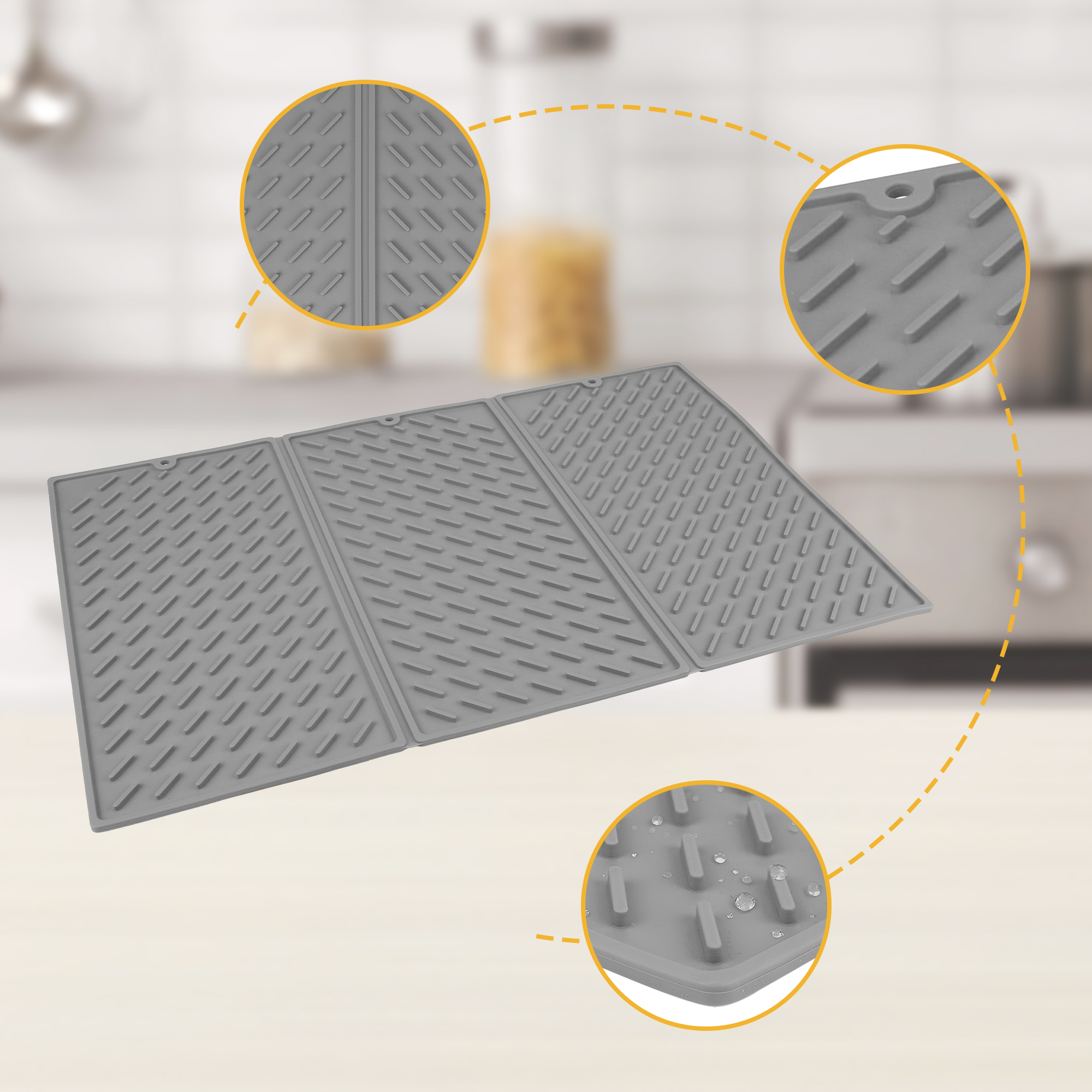 Unique Bargains Heat Resistant Silicone Fits Under Dish Rack Dish Drying Mat Gray