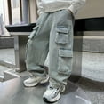 thumbnail image 2 of Krdevn Boys Cargo Jogger Pants Straight Leg Denim Trousers with Multiple Pockets Loose Fit Casual Streetwear for Teen Lads Youth Durable Long Pant for School Daily Wear,Kids Clothing,7-8 Years, 2 of 7