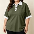thumbnail image 6 of Josdec Women's Casual Color Block Waffle Knit Polo Shirt Short Sleeve Button Front Top With Pocket for All Seasons S-XXL, 6 of 10