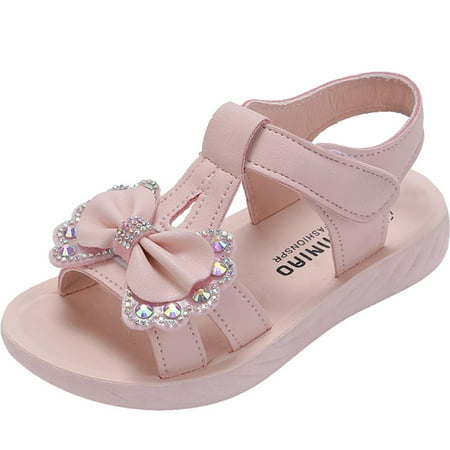 Meresysid Toddler Kids Girls Summer New Princess Shoes Bow Open-toe Rhinestone Beach Sandals Pink