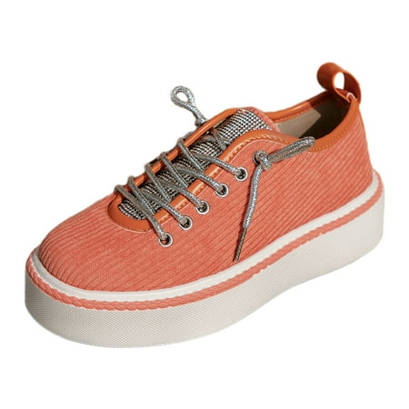 QYZEU Platform Sneakers for Women Comfortable Women Sandals Ladies Thick Soles Lace Up Casual Retro Color Matching Large Size Casual Walking Lightweight Shoes Red 38
