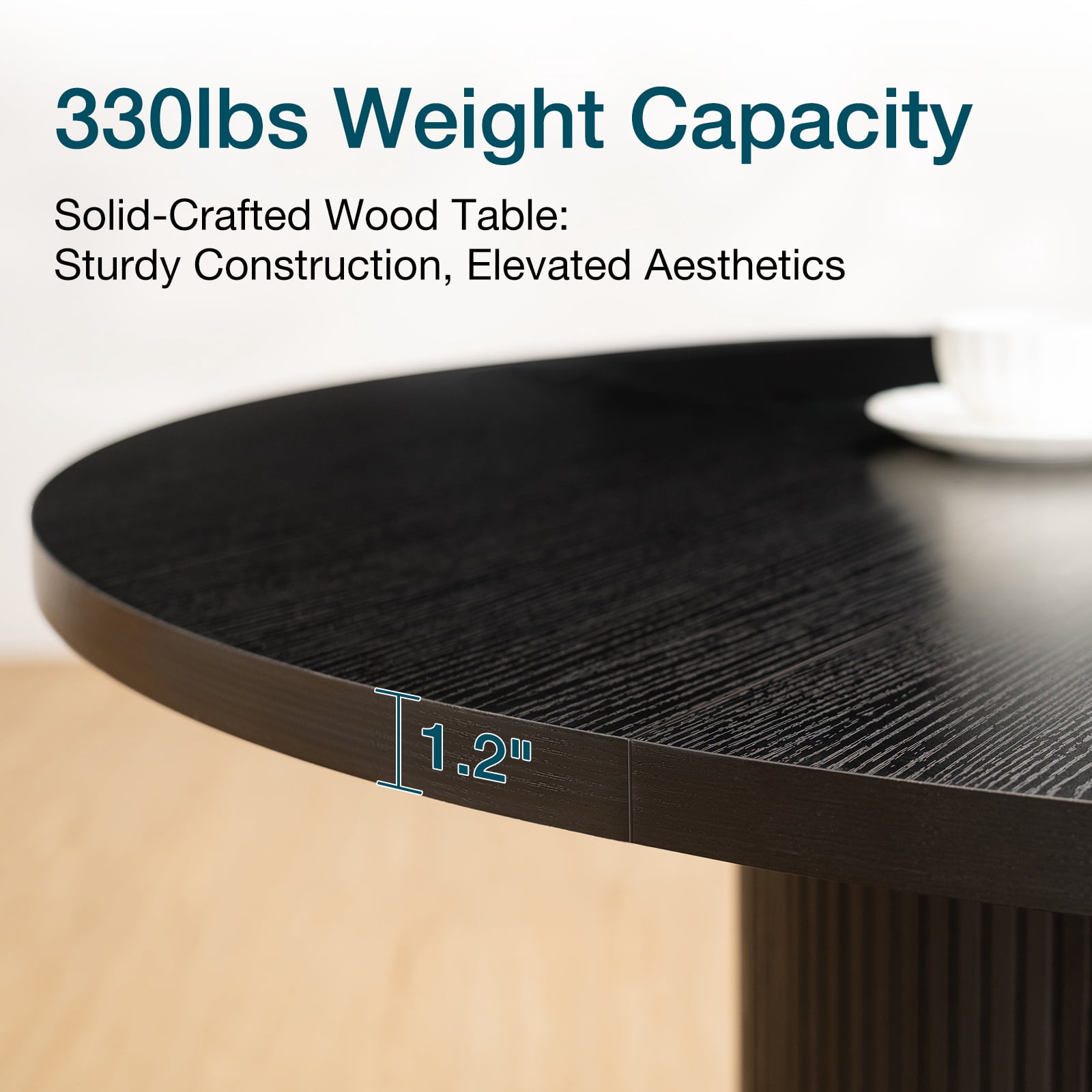 Hommpa 48" Round Dining Table Morden Kitchen Table Wood for 4 with Wood Slide Door for Kitchen Living Room,Heavy Duty Pedestal Base,Black