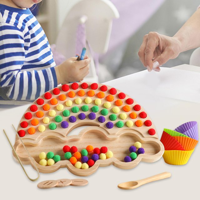 Rainbow Clip Bead Puzzle, Rainbow Beads de madera, Rainbow Color Bead Boards Juego de de tablero de madera para juego Ejercicio Aprendizaje 29cmx20cm B Baoblaze Cuentas de tablero de clavijas