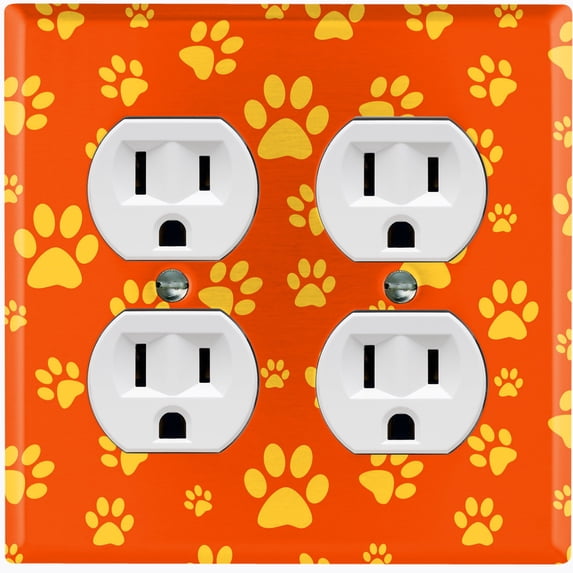 Metal Light Switch Plate Cover Puppy Dog Paw Prints Orange Yellow DOG028
