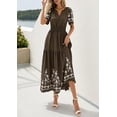 thumbnail image 3 of PRETTYGARDEN Women's Summer Boho Maxi Dress Spring Floral Short Sleeve V Neck A Line Flowy Beach Wedding Guest Dresses, 3 of 9