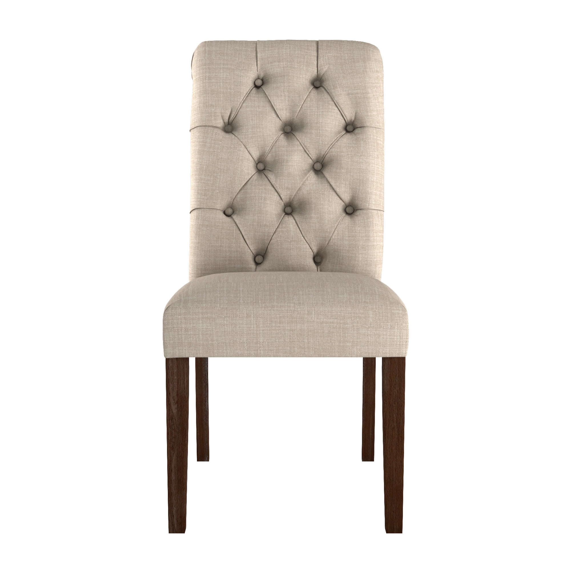 Weston Home Lottie Chic Beige Linen Button Tufted Dining Chair (Set of 2), Brown wood finish