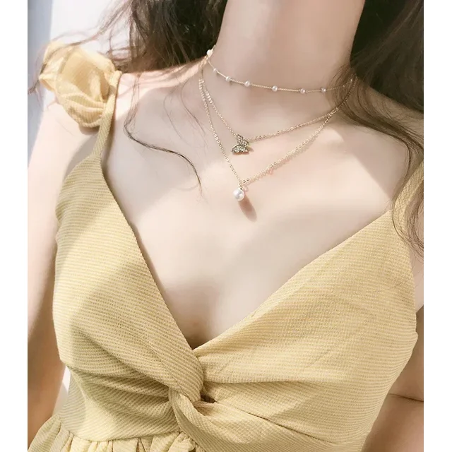 New Fashion Silver Color Double Layer Star Moon Necklace for Women Charm Delicate Zircon Stainless Steel Choker Chain Jewelry