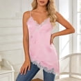 thumbnail image 2 of vigerkar Silk Lace Trim Camisole Tops for Women Satin Asymmetrical Tank Top Backless Lace Patchwork Cami Going Out (Pink, M), 2 of 9