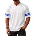 thumbnail image 2 of Laqbezok Men's V-Neck Varsity Stripe T-Shirt, Casual Short Sleeve Athletic Tee, Lightweight Breathable Jersey Style Top with Double Sleeve Stripes, 2 of 6