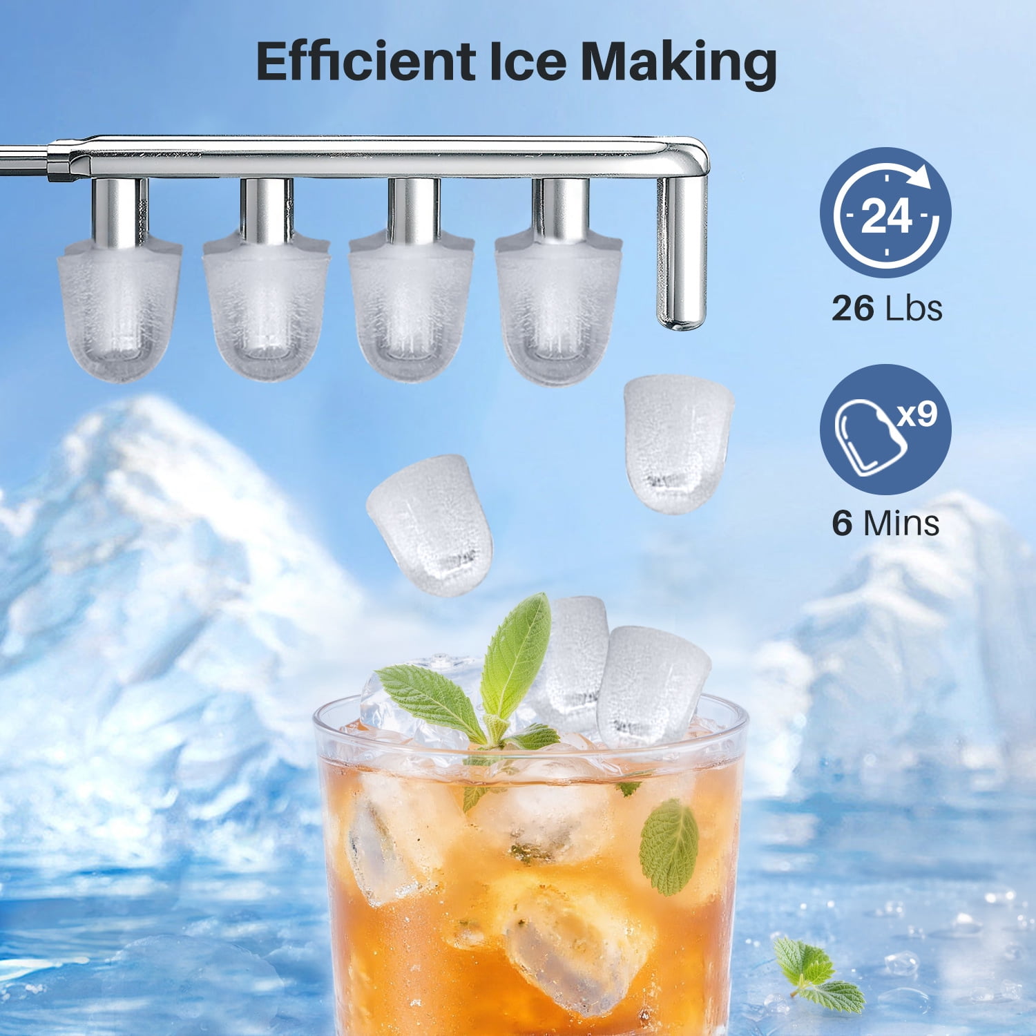 TINKLE WELL Portable Ice Maker, Countertop Self-Cleaning Machine with Ice Scoop & Basket, Ideal for Home, Kitchen, and Parties, White
