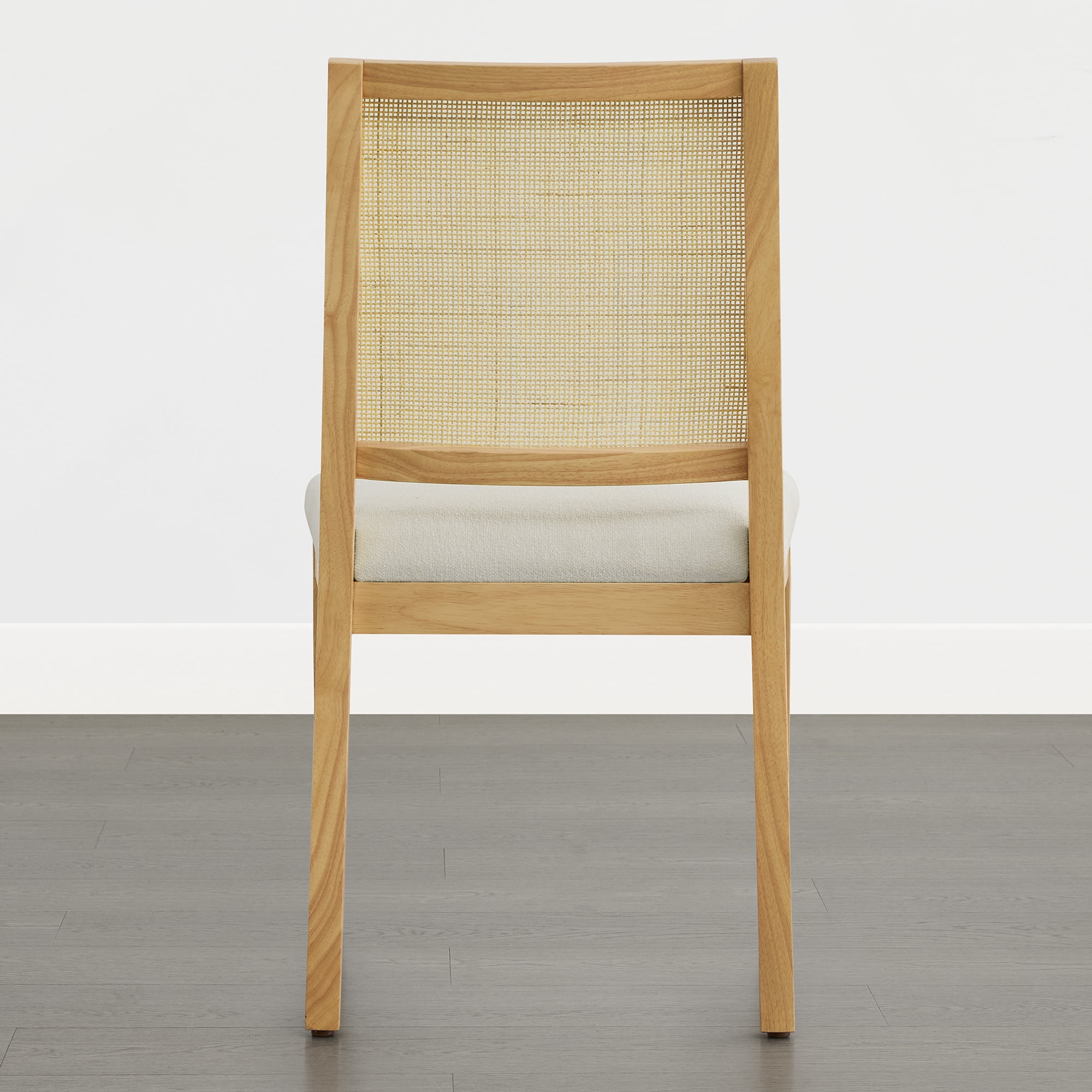 Spruce & Spring Boho Dining Chairs Set of 2 with Hand-Woven Natural Rattan Back, Upholstered Seat & Solid Wood Frame for Dining Room & Kitchen, Ivory Fabric
