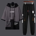 thumbnail image 4 of Conjuntos de pantalones básicos Kpop, camiseta gris para hombre, top informal elástico, ropa elegante y moderna para hombre, corte entallado, manga corta, estética XL, 4 of 5