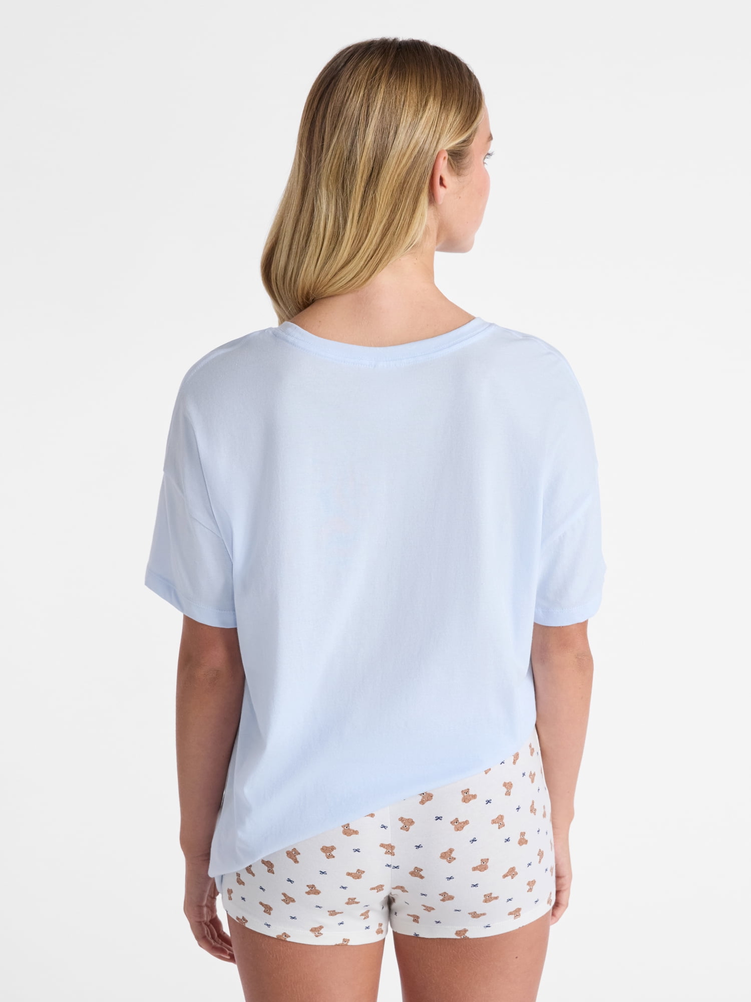 No Boundaries Sleepwear Cotton Tee and Boxer Shorts Set, 2-Piece, Women’s
