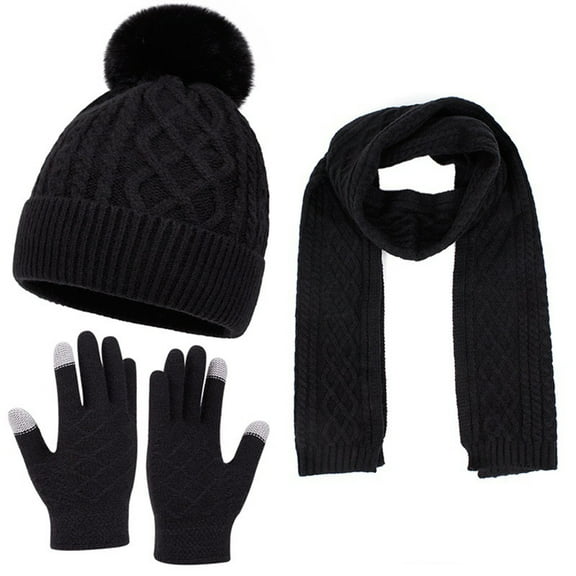 3 Pieces Winter Hats for Women Scarf Touch Screen Gloves Set Thick Warm Fleece Lined Beanie Hat Gifts Christmas （One Size)