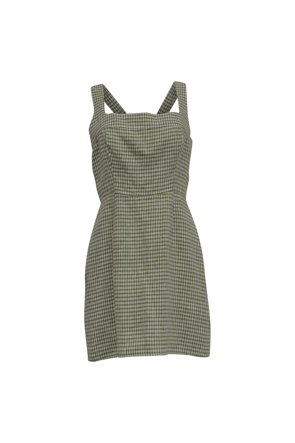 Pre-Owned Reformation Celosia Gingham-Print Mini Dress in Green Cotton