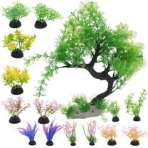 Green, 15-Piece Artificial Aquarium Plants Decorations, Small & Large Fish Tank Fake Tree Accessories