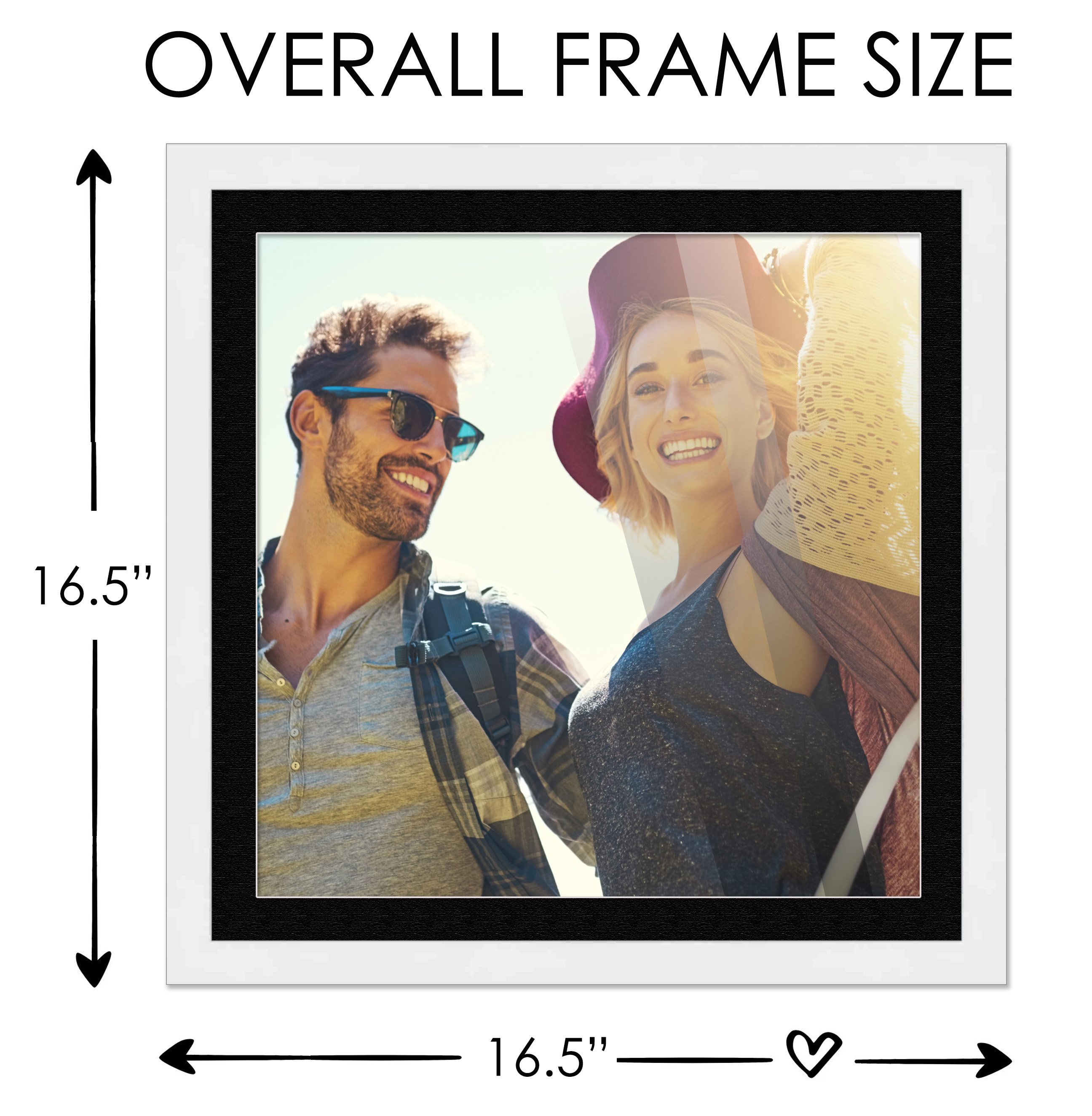 12x12 Frame with Mat - Black 15x15 Frame Wood Made to Display Print or  Poster Measuring 12 x 12 Inches with White Photo Mat