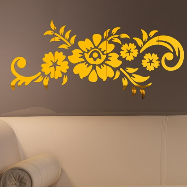 Acrylique Miroir Sticker Mural Adhésif Garde-Robe Décoration Fleur