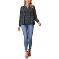 thumbnail image 2 of INSPIRE CHIC Women's Floral Blouses V Neck Long Sleeve Babydoll Flowy Spring Summer Top M Dark Blue, 2 of 6