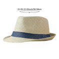 thumbnail image 2 of Byfri Straw Panama Jazz Hat Wide Brim Sun Fedora Hat for Beach Travel Beige + Blue 56-58cm, 2 of 7