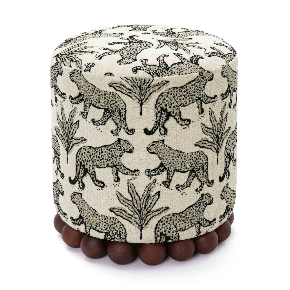 TOV Furniture Dex Cream Leopard Jacquard Ottoman