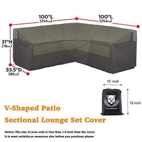 Air Vents,6 Windproof Straps,Left Facing,83 L/104 L x 32 D x 31 H ClawsCover Sectional Sofa Covers Waterproof Outdoor L-Shaped Heavy Duty 420D Oxford Cloth Patio Furniture Couch Cover Protector