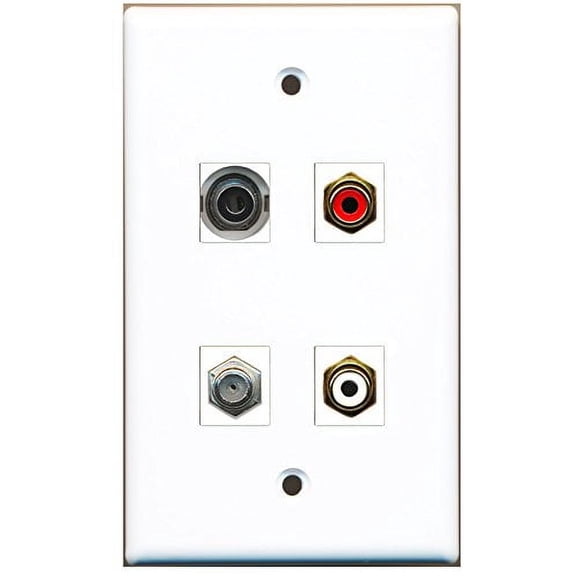 RiteAV - 1 Port RCA Red 1 Port RCA White 1 Port Coax Cable TV- F-Type 1 Port 3.5mm Wall Plate