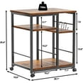thumbnail image 6 of 3 Tier Printer Stand for Home Office Organization, Mobile Printer Cart with Wheels and 2 Hooks, Under Desk Shelf with Storage, for Living Room, Kitchen, Rustic Brown, 6 of 8