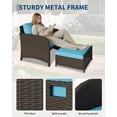 thumbnail image 4 of 5 Piece Patio Rattan Conversation Set, Outdoor Wicker Furniture Set with Tempered Glass Coffee Table, Rattan Chairs with Ottomans & Thick Soft Cushions for Garden Backyard Porch, Blue, 4 of 7