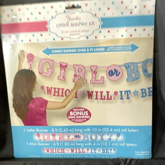 Baby Shower Gender Reveal 'Girl or Boy' Jumbo Letter Banner Kit (1ct)