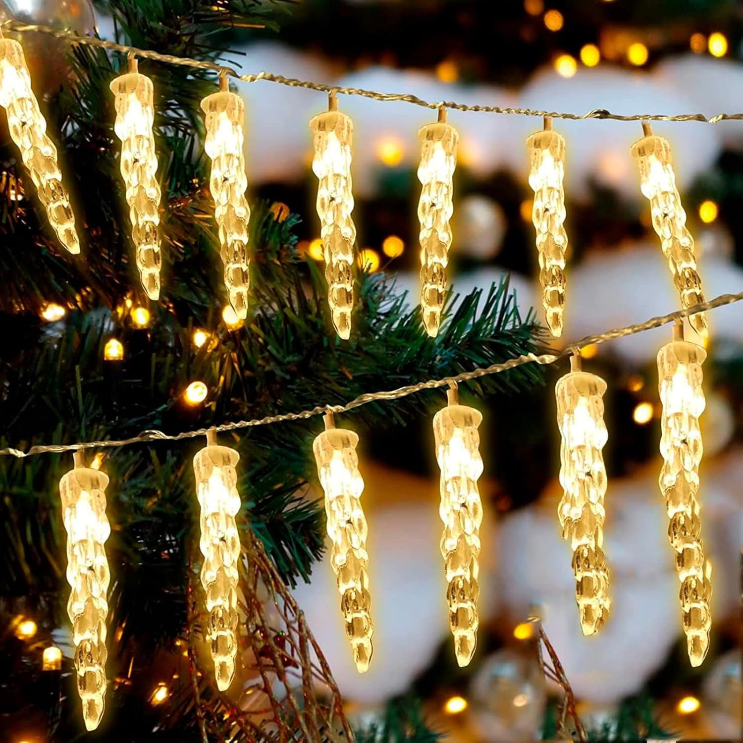 LED Icicle Fairy Lights Battery Operated 9.85FT 20LED Acrylic Icicle Clear Plastic Icicles Fairy Lighting Curtain for Winter Decoration Garden Party Holiday