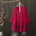 thumbnail image 4 of Shakumy Shirts for Women Tall Women Vintage Three Quarter Lace V Neck Plus Size Top T Shirt Women's Plain T Shirt Shirt Red 4X-Large, 4 of 5