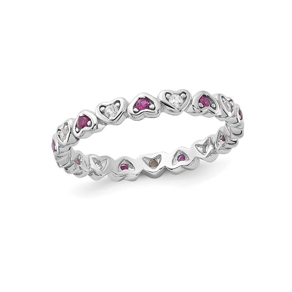 2/5 Carat (Ctw) Lab-Created Ruby and White Sapphire Heart Ring Band in Sterling Silver for Women