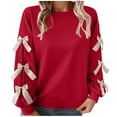 thumbnail image 3 of Yuyuzo Chandails en Molleton pour Femmes Col Rond Chandail Oversize Manches Longues Nœud Mignon Vêtements Automne Hiver, 3 of 7