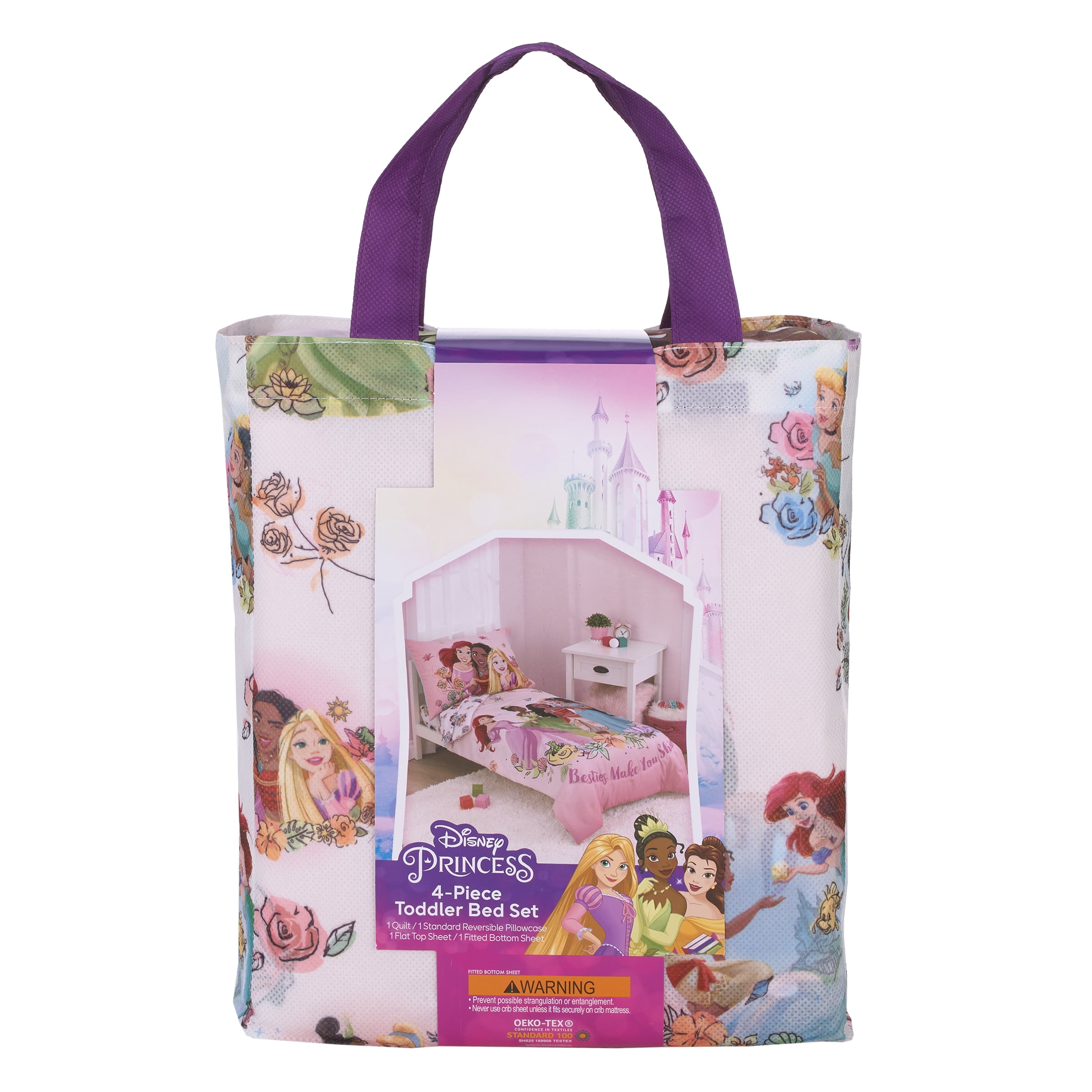 Disney Princess 4-Piece Bedding Set, Toddler Bed, Friends Are Magic, Pink, Polyester