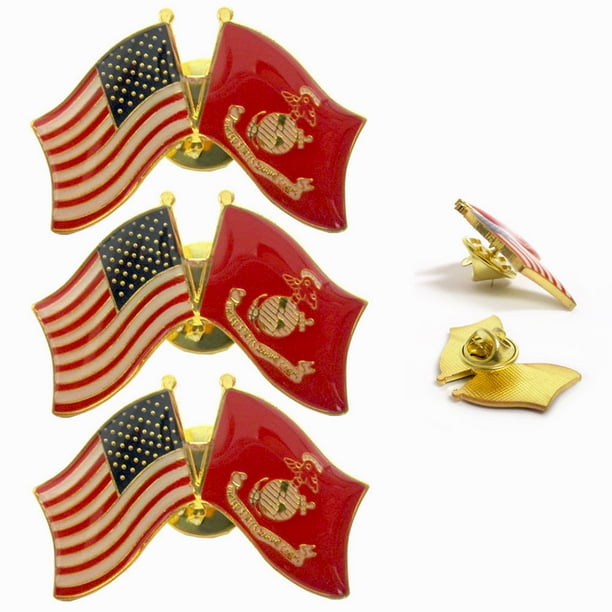 3 Pc Marine Corps American Crossed Flags Lapel Pin Military Veteran US