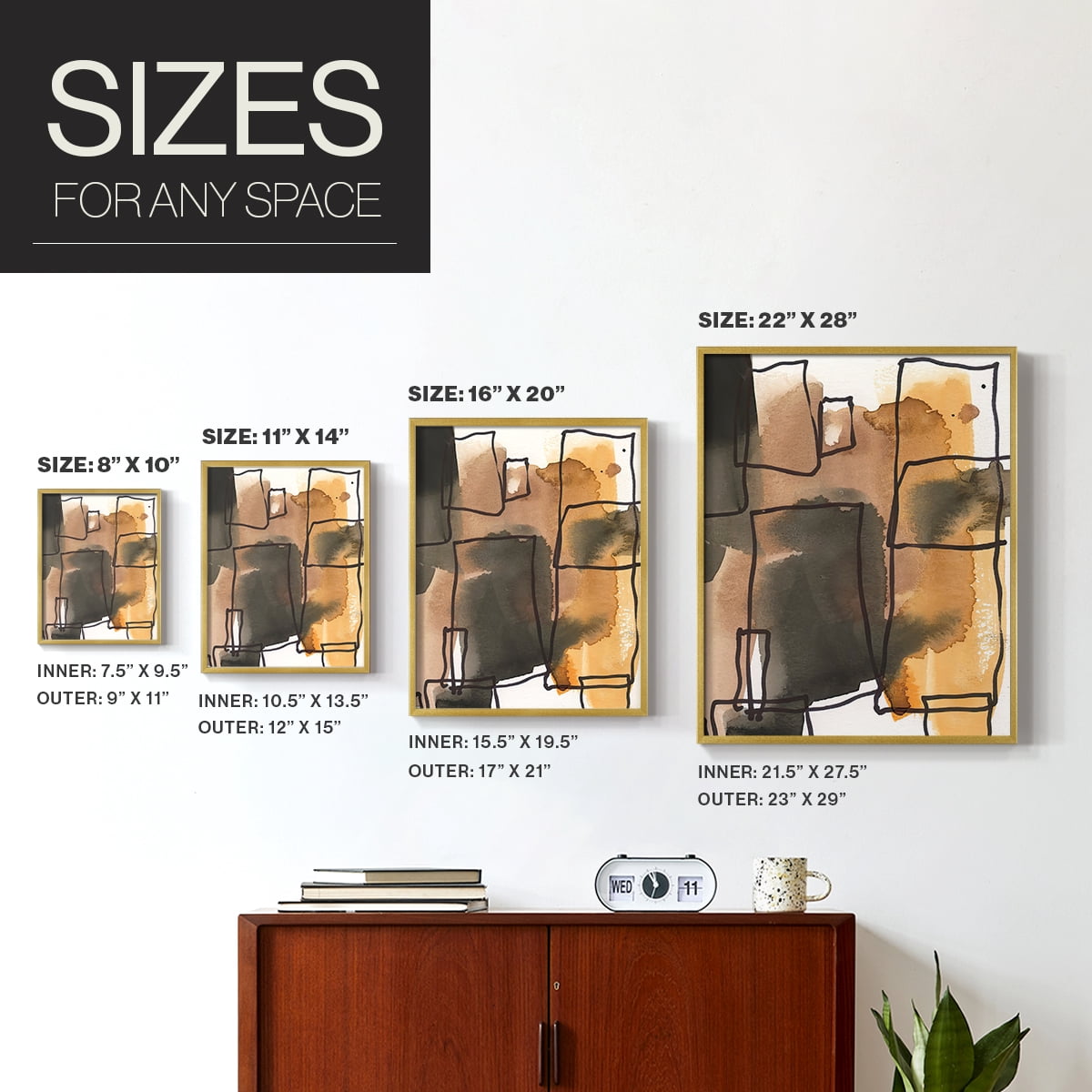 Retro Vibe I in Gold Solid Wood 8 x 10 Framed Print