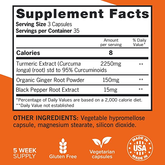 Qunol Turmeric Curcumin with Black Pepper & Ginger, 2400mg Turmeric Extract with 95% Curcuminoids, Extra Strength Supplement, Enhanced Absorption, Supports Healthy Inflammation Response, 105 Count