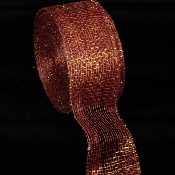 The Ribbon People Wine Red and Gold Wired Sinamay Abaca Fiber Ribbon 2" x 64 Yards
