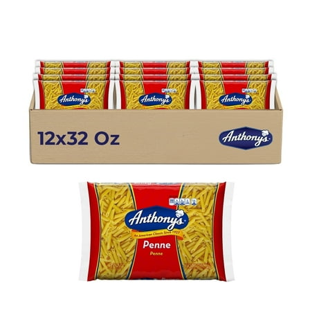 Anthony’s Penne Rigatoni Pasta, 12-Pack (32 oz Each), Authentic Italian-Style Pasta for Baked Ziti, Pasta Salads & Hearty Sauces