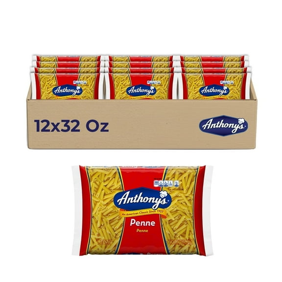 Anthony’s Penne Rigatoni Pasta, 12-Pack (32 oz Each), Authentic Italian-Style Pasta for Baked Ziti, Pasta Salads & Hearty Sauces