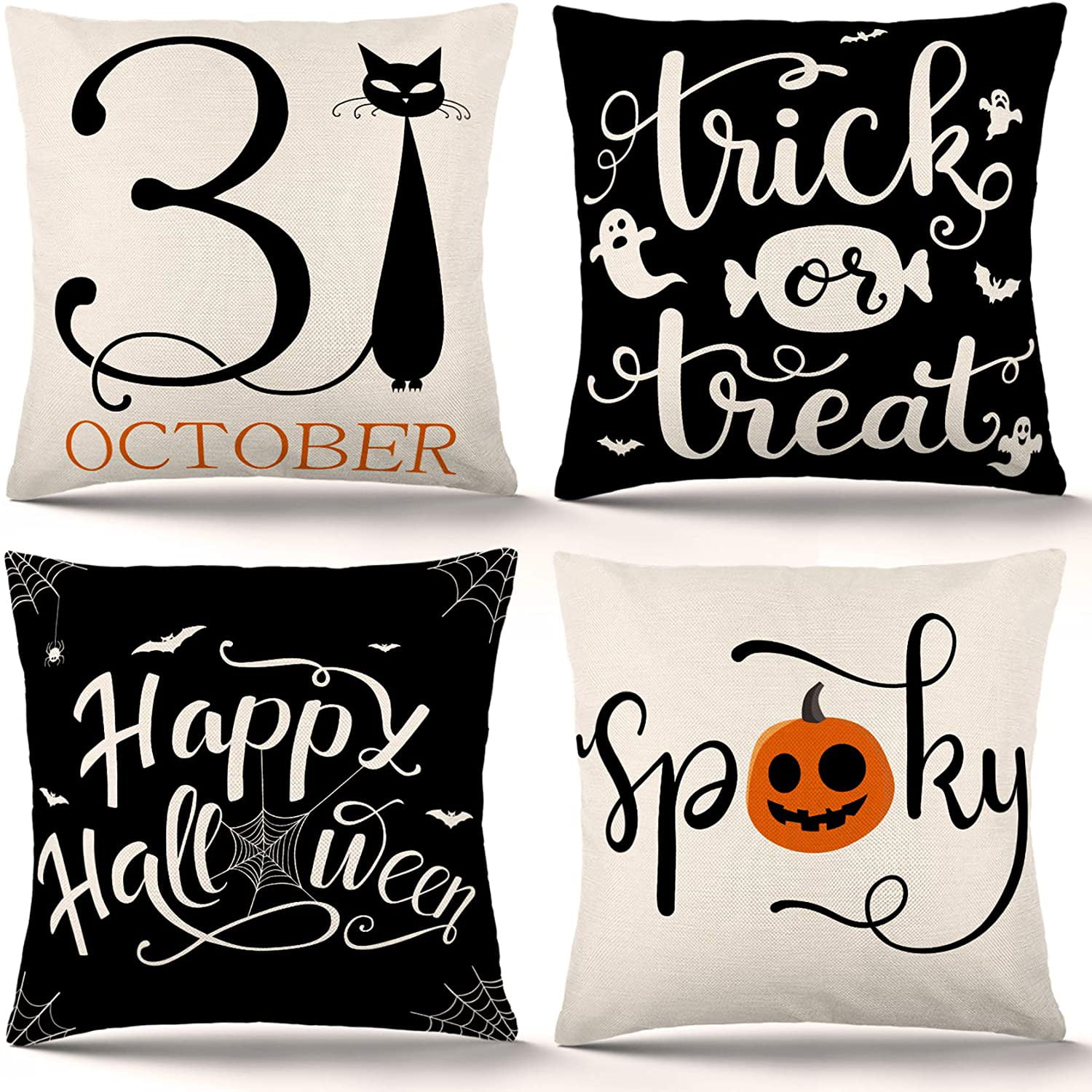 YGEOMER Halloween Pillow Covers 18×18 Inch Set of 4 Trick or Treat Pillow Cov... 