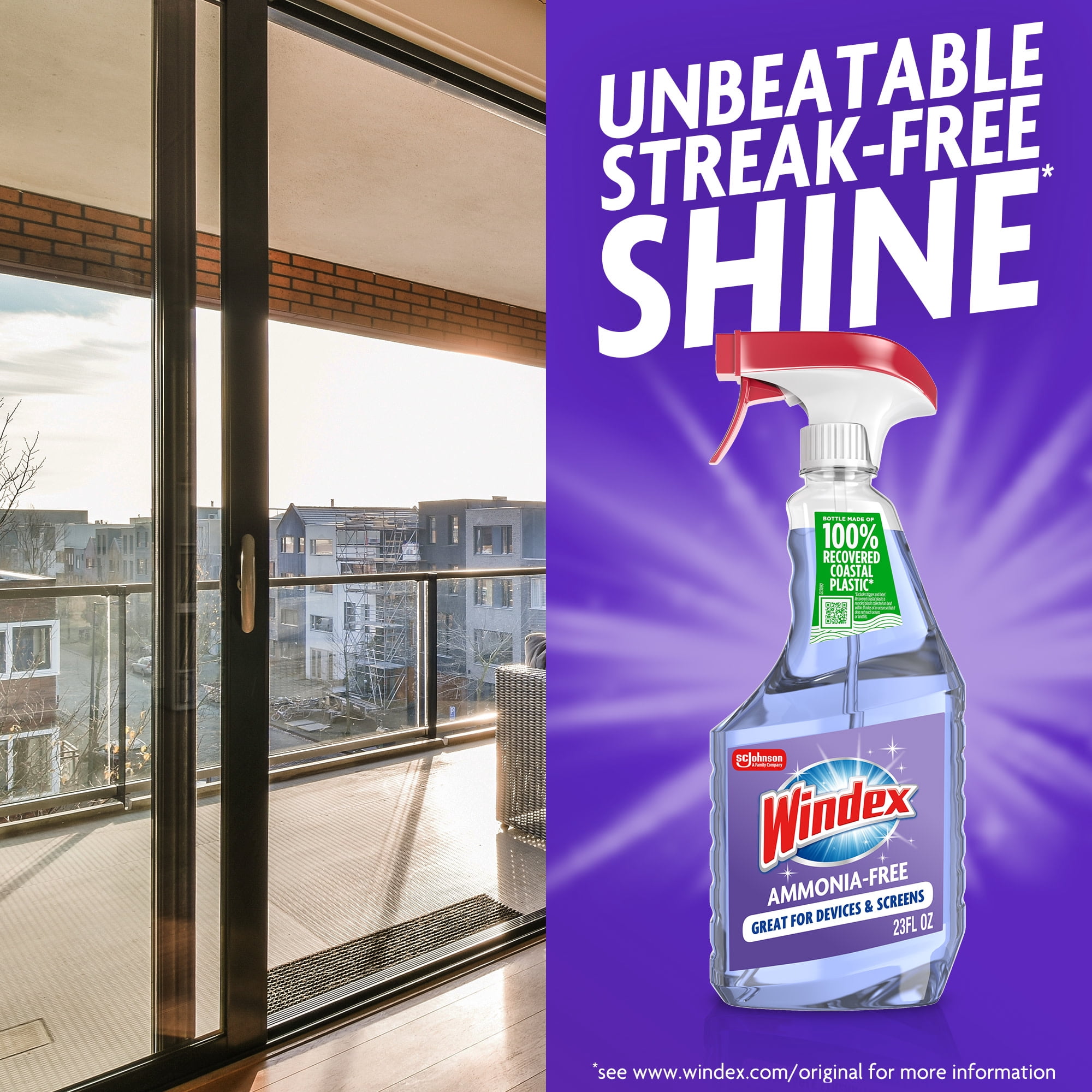 (2 pack) Windex Ammonia-Free Glass, Window, Mirror, and Windshield Cleaner, Crystal Rain Scent, Spray Bottle, 32 fl oz