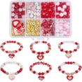 thumbnail image 1 of 1 caja de 216 piezas DIY, 6 juegos de pulseras de San Valentín, dijes en forma de corazón, dijes de amor, cuentas de diamantes de imitación, románticas cuentas espaciadoras de vidrio rosa y rojo, 1 of 6