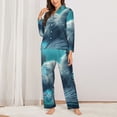 thumbnail image 2 of Fuzoiu Cat Underwater Fantasy Print Women's Long-Sleeved Pajama,Lounge Button Down Nightwear,Womens Notch Collar Pajama Set-Small, 2 of 7