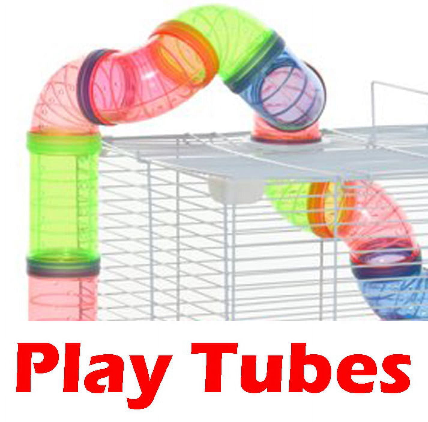 2-Tiers Hamster Cage Gerbil House Mouse Habitat Small Animal Critter Travel Carrier Expansion Outlet with Exercise Running Wheel, Play Tubes, Water Bottle and Food Bowl