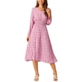 thumbnail image 1 of VESTIDOS DE OTOÑO PARA MUJER INSPIRE CHIC, CON MANGA LARGA Y CUELLO EN V, FLORAL, FLUIDO, MIDI, TALLA M, ROSA, 1 of 5