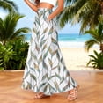 thumbnail image 2 of LWavelet Women Leaf Print Maxi Skirt Elastic Waist With Pockets Boho Long Skirt Mint Green S, 2 of 5